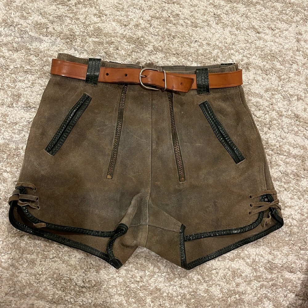 Brown Leather Women Shorts